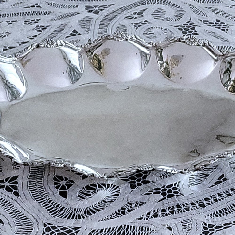 🔥Vintage 900 Sterling Silver Oblong Platter Tray 12x16” Lobed Floral Rim 24oz🔥 - Picture 4 of 11